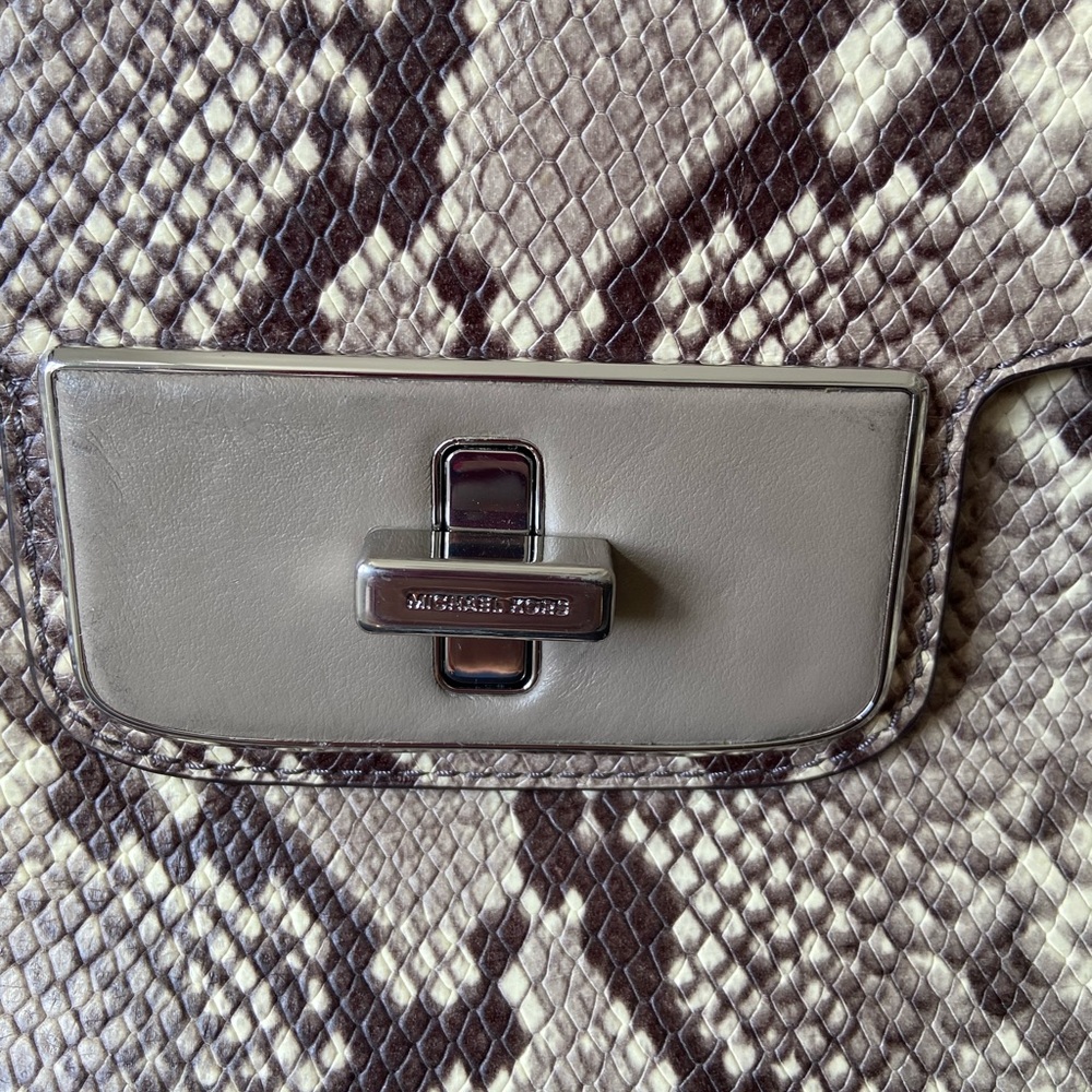 Michael Kors Emery Medium Python Embossed Leather Satchel Grey - Picture 2 of 7